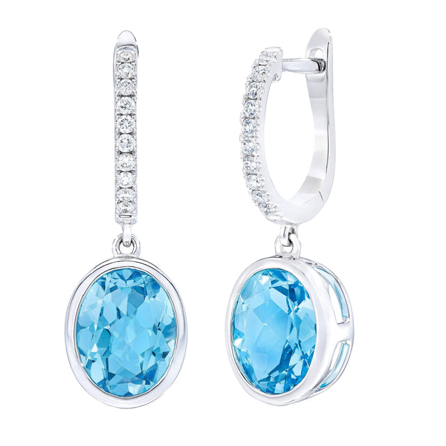 Oval Cut Swiss Blue Topaz and Diamond Earrings (0.16 ctw) Y9