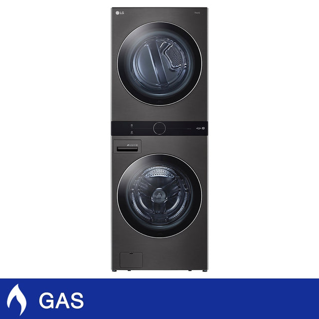 LG Black Steel Single Unit Front Load WashTower with Centre Control 5.2 cu. ft. Steam Washer and 7.4 cu. ft. Steam Gas Dryer Q9