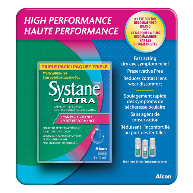 Systane Ultra Lubricant Eye Drops, Preservative Free, 3 x 10 mL Bottles R8