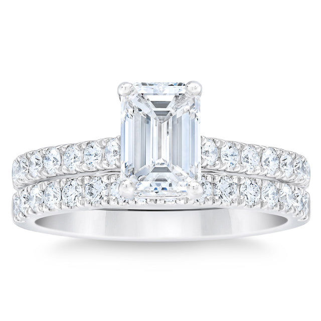 2.29 ctw Emerald and Round Brilliant Cut, Clarity VVS1, Colour H, Diamond Wedding Set G0