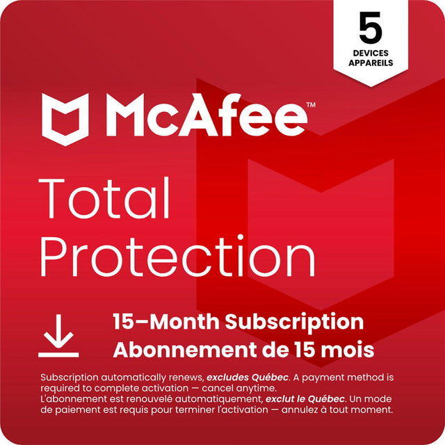 McAfee Total Protection, up to 5 Devices, 15-Month Subscription - Digital Download E3