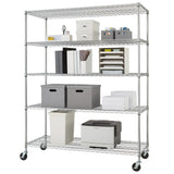 TRINITY 5-Tier Chrome Wire Shelving Rack With Wheels, 60" x 24" x 72"