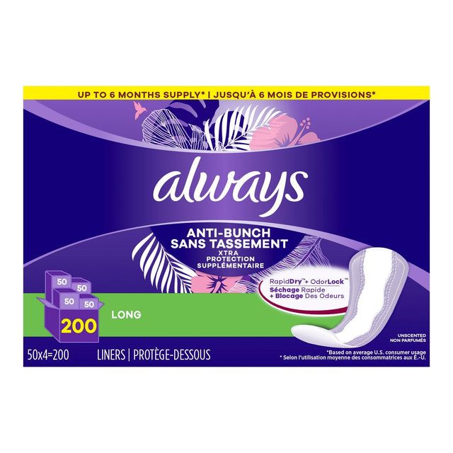 Always Anti-Bunch Xtra Protection Daily Liners Long, 200-count H0