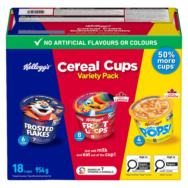 Kellogg's Cereal Cups Variety Pack, 18 × 53 g B3