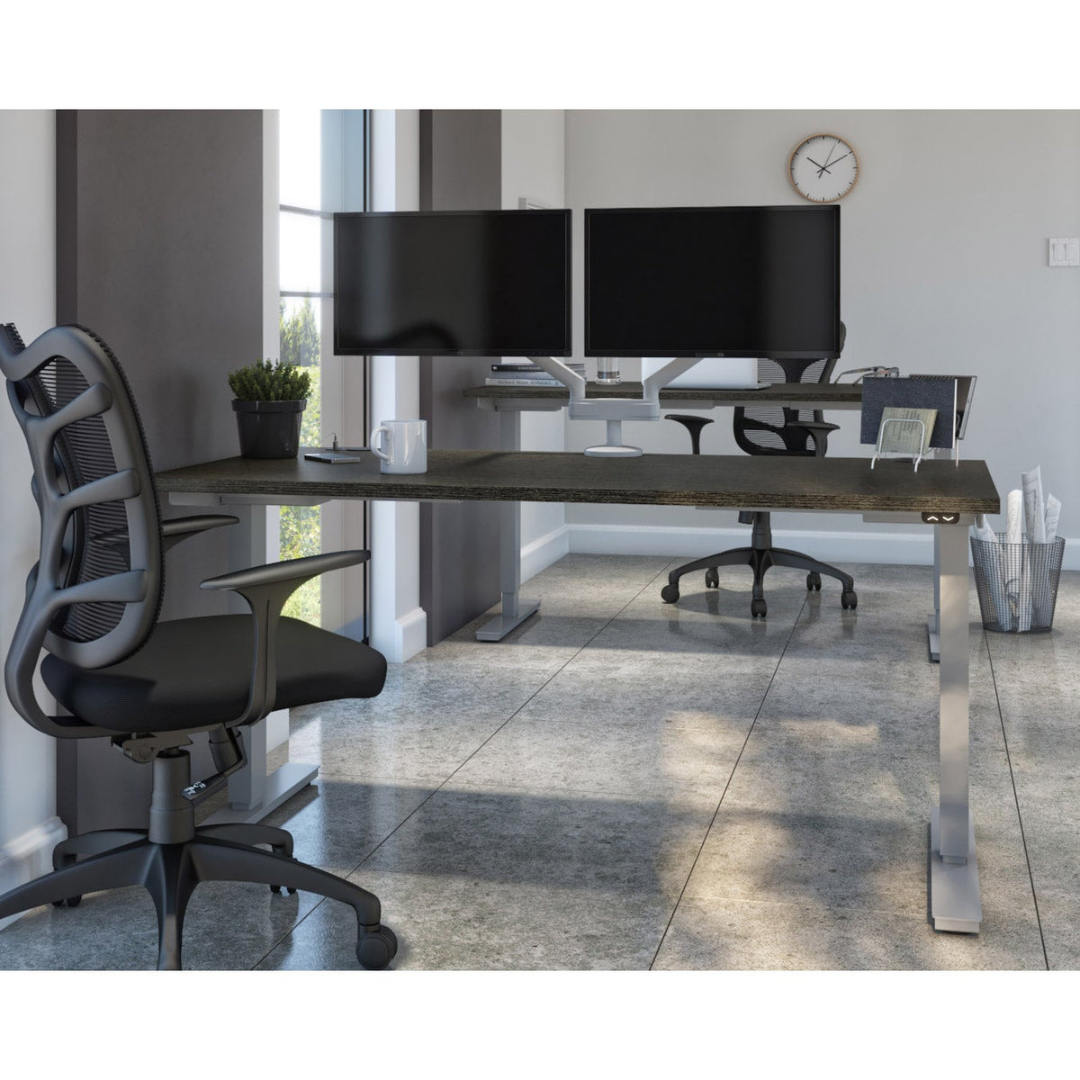 Bestar Upstand 76.2 cm x 152.4 cm (30 in. x 60 in.) Height Adjustable Desk with Dual Monitor Arm