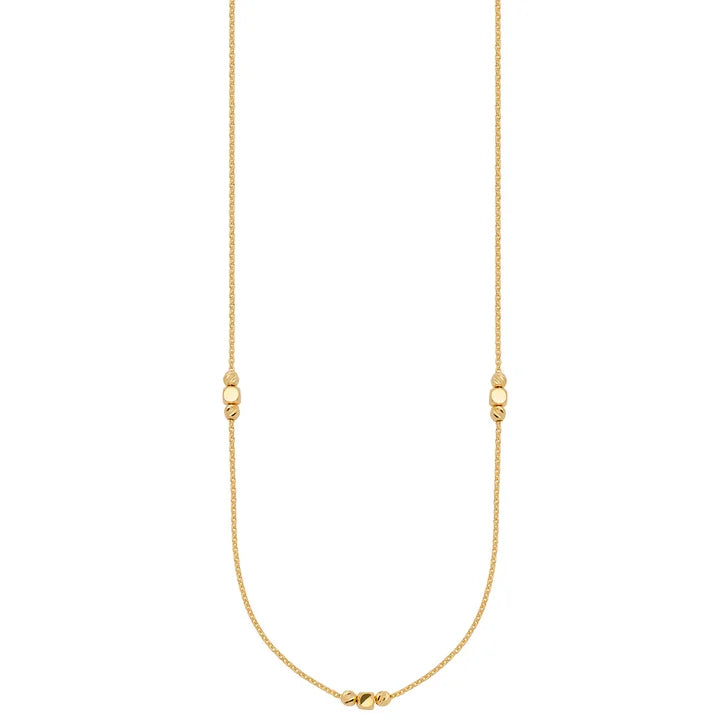 High Polish Cube and Bead Station Necklace in Yellow Gold