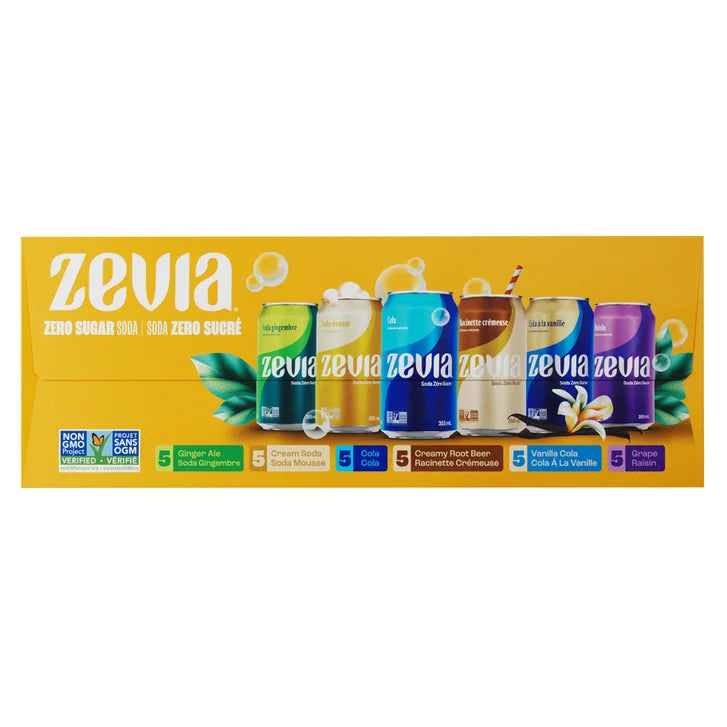 Zevia Zero Sugar Soda Variety Pack, 355 mL 30-pack