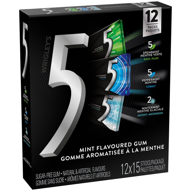 Wrigley's 5 Mint Gum, Variety Pack, 12 × 15 sticks A0