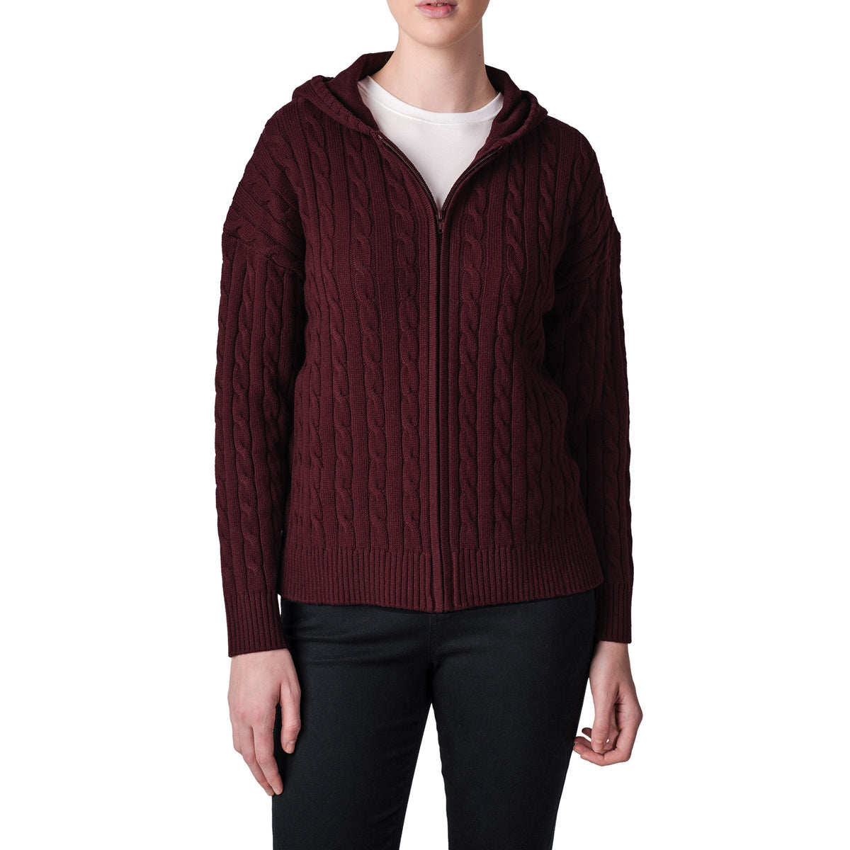 United Colors of Benetton Women’s Full Zip Cable Hoodie