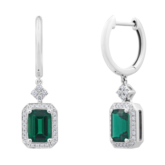 Emerald Cut Lab Created Emerald and Diamond Earrings (0.22 ctw) S4