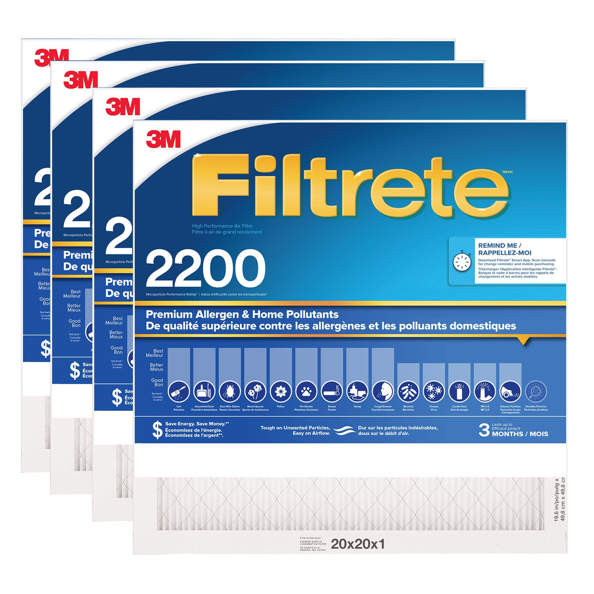 3M Filtrete MPR 2200 1-in Premium Furnace Filters, 4-pack