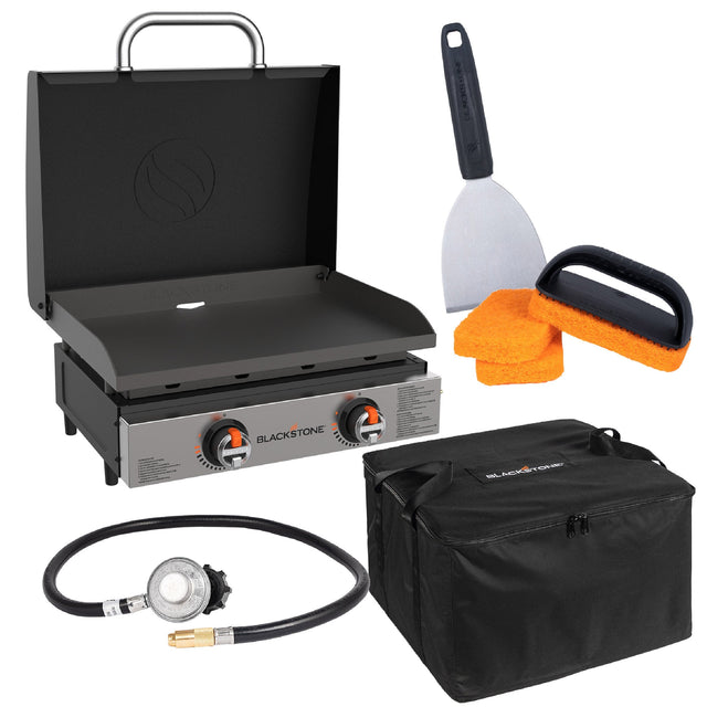Blackstone Original 22” Tabletop Pre Seasoned Griddle with Hood Bundle I7