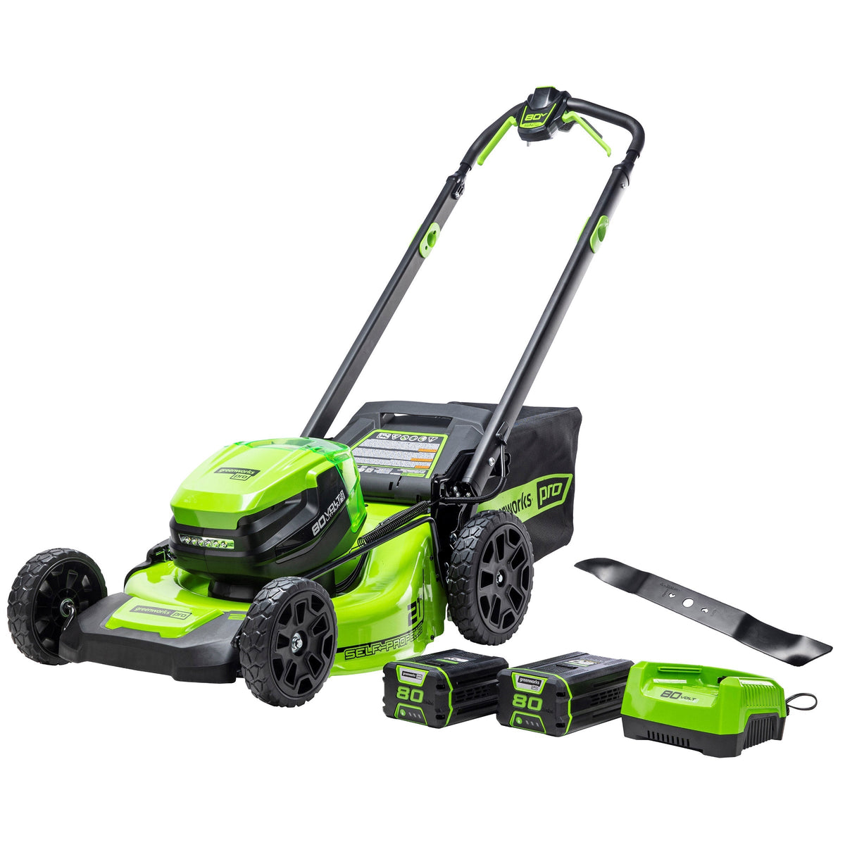 Greenworks 80V 21" Self-Propelled Lawn Mower with 1 Extra Blade, 2.0 AH + 4.0 AH Battery and Charger Included