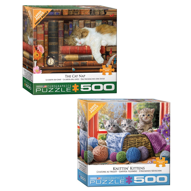 Eurographics 2-pack Puzzle Set- Knittin' Kittens and Cat Nap Oversize 500-pieces P4