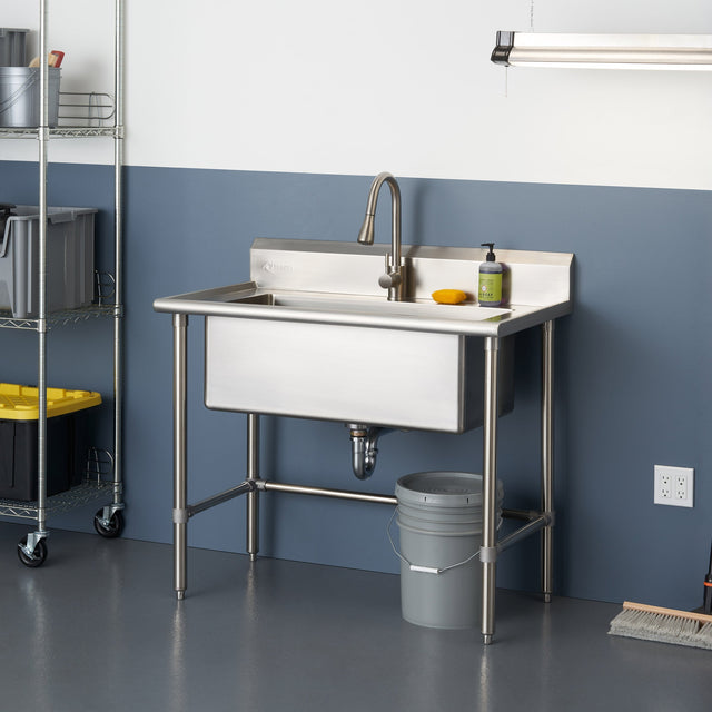 TRINITY 32 in. x 16 in. Stainless-steel Utility Sink with Pullout Faucet W9