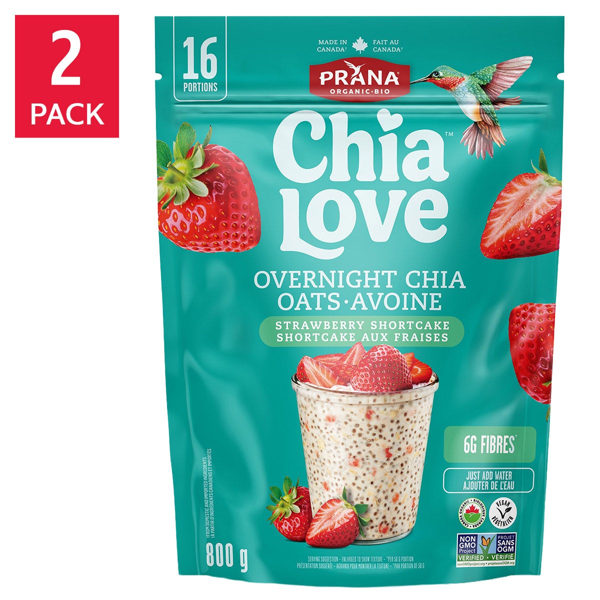 Prana Overnight Chia Oats, 2 × 800 g