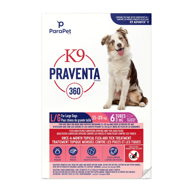 Parapet K9 Praventa 360 Flea and Tick Treatment for Dogs 11kg to 25kg, 6 Tubes X5