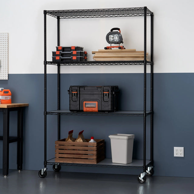 Trinity NSF 4-tier Black Wire Shelving Rack E9