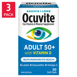 BAUSCH + LOMB - Ocuvite Adult 50+ with Vitamin D, Eye Vitamin and Mineral Supplement, 3 x 50 Soft Gels