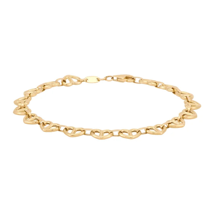 High Polish Heart Pretzel Bracelet in Yellow Gold