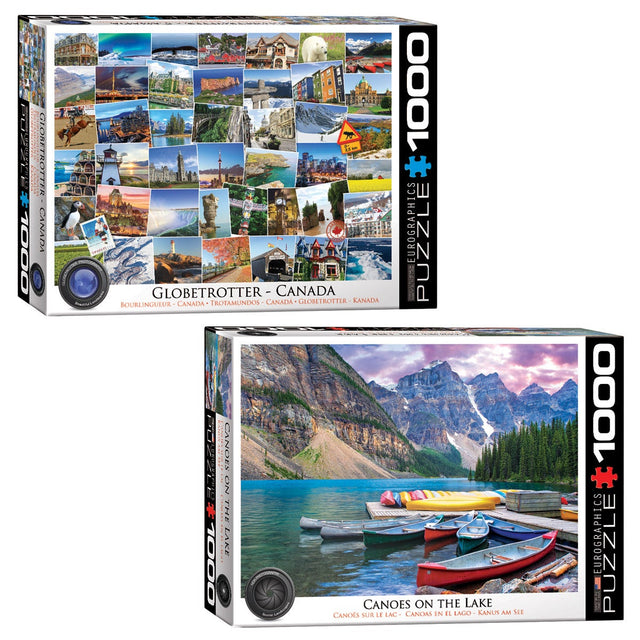 Eurographics 2 PK Puzzle Set HDR Photography Canoes on the Lake and Canada Globetrotter 1000 pc X5