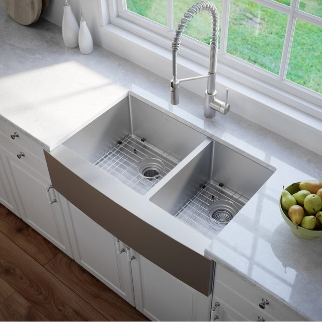 KRAUS Double Bowl 60/40 Farmhouse Stainless Steel Sink S4