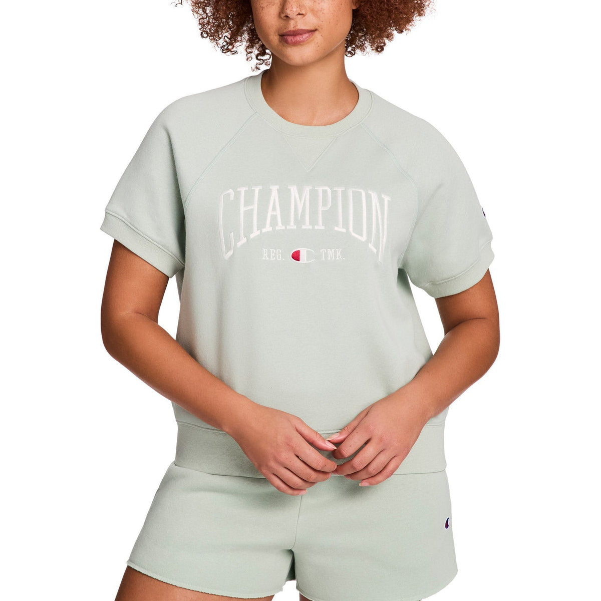 Champion Women's Short Sleeve Logo Fleece Sweater
