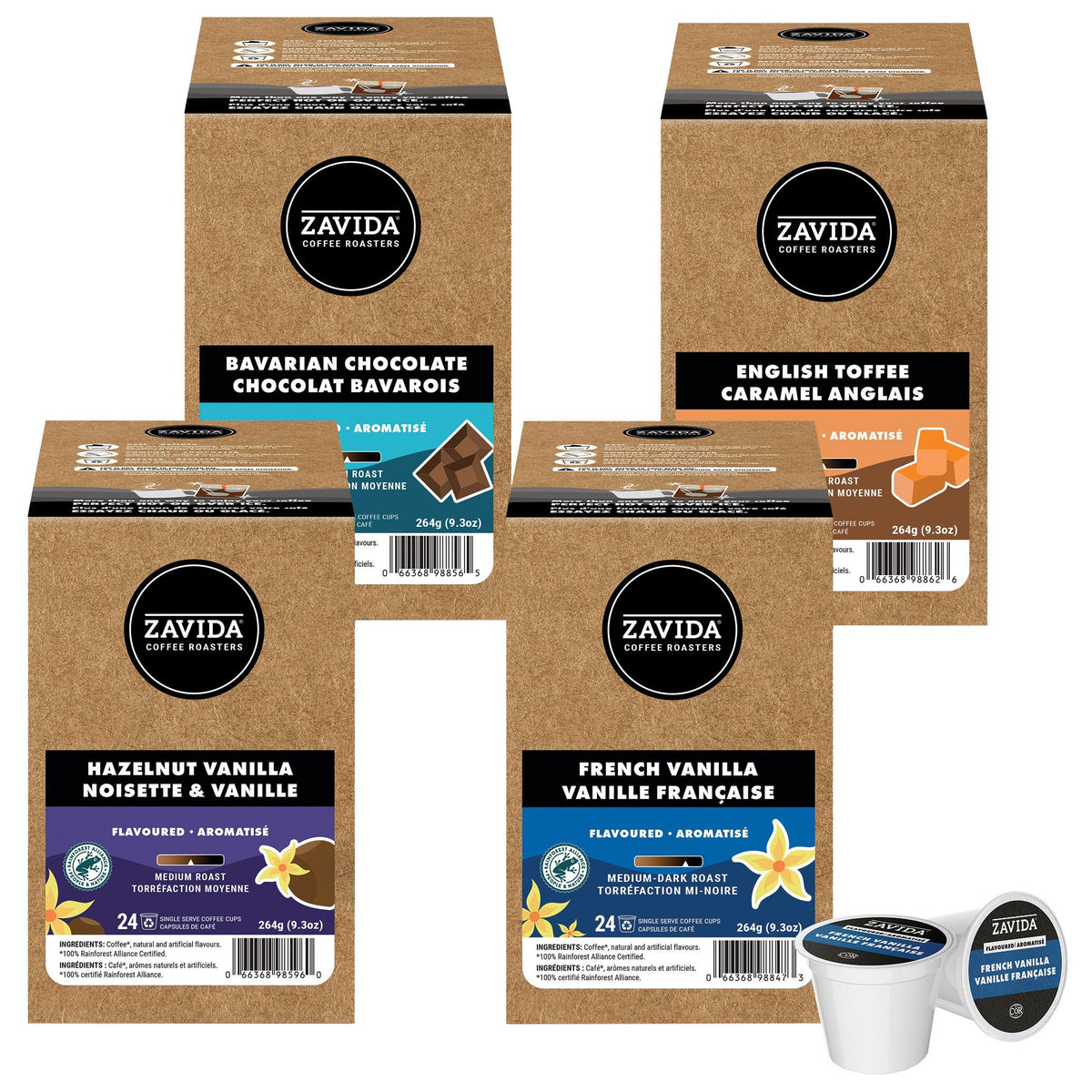 Zavida Flavours Variety Pack Coffee K-Cup Pods, 96- count
