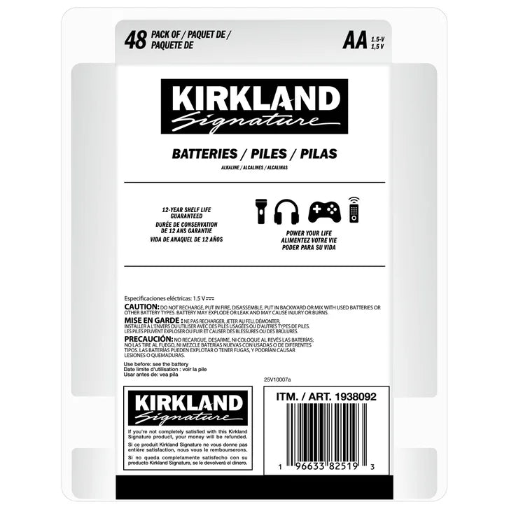Kirkland Signature Alkaline AA Batteries, 48-count