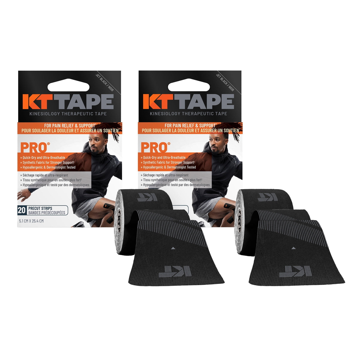 KT Tape Pro Elastic Sport Tape, 2 x 20 Pre-Cut Strips
