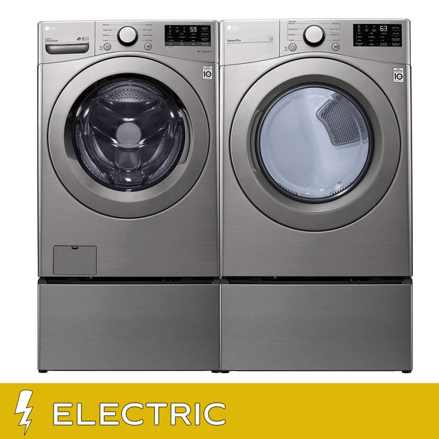 LG Laundry Bundle 5.2 cu ft. Front Load Washer and 7.4 cu ft. Electric Dryer with Storage Pedestal D4