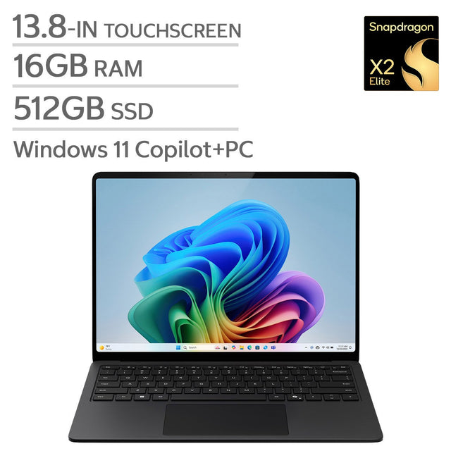 Microsoft Surface 13.8-in. Copilot+ PC Touchscreen Laptop, Qualcomm Snapdragon X2 Elite - 16GB RAM, 512 GB SSD - Black X7