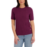Halston Women's Short Sleeve Cotton Cable Sweater