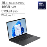 HP OmniBook 3 16-in Touchscreen Laptop, Intel Core Ultra 5 225U - 16GB RAM, 512GB SSD