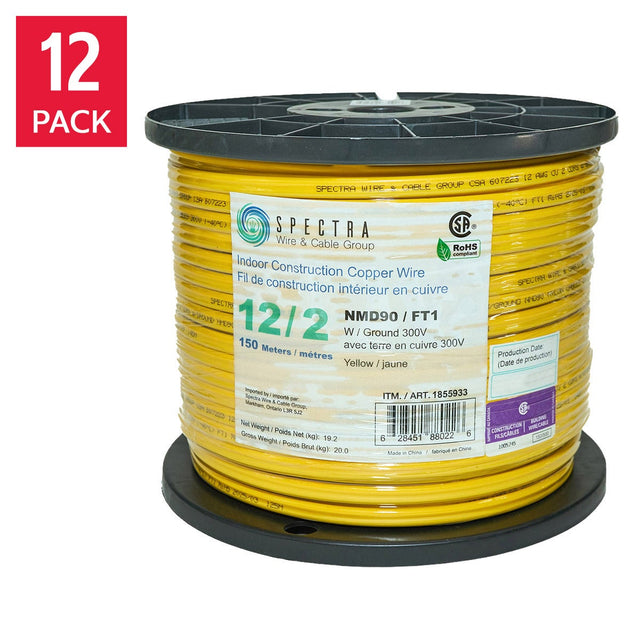 Construction Copper Wire NMD90 12/2 Gauge, 150M - Pallet of 12 Spools Z0