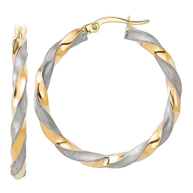Diamond Cut Twisted Hoop Earrings in Two Tone Gold N8