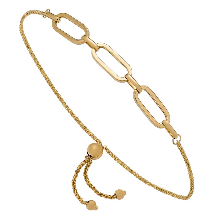 High Polish Bolo Paperclip Bracelet in Yellow Gold
