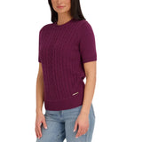 Halston Women's Short Sleeve Cotton Cable Sweater
