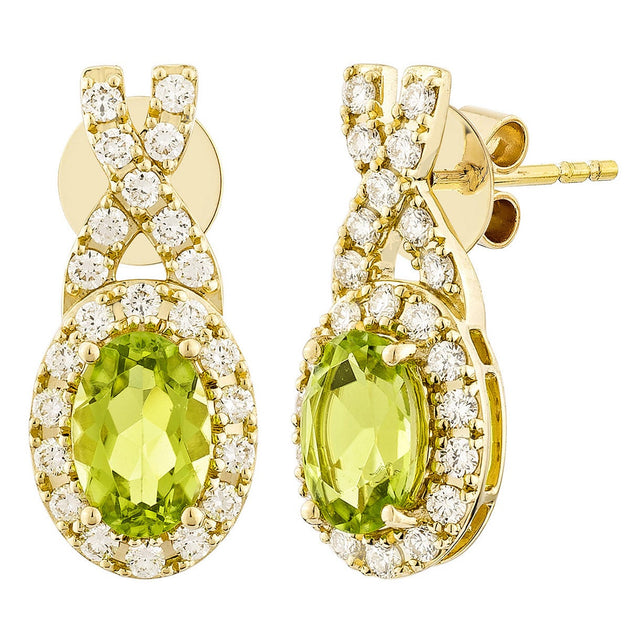 Oval Shaped Peridot and Diamond Earrings (0.30 ctw) U7