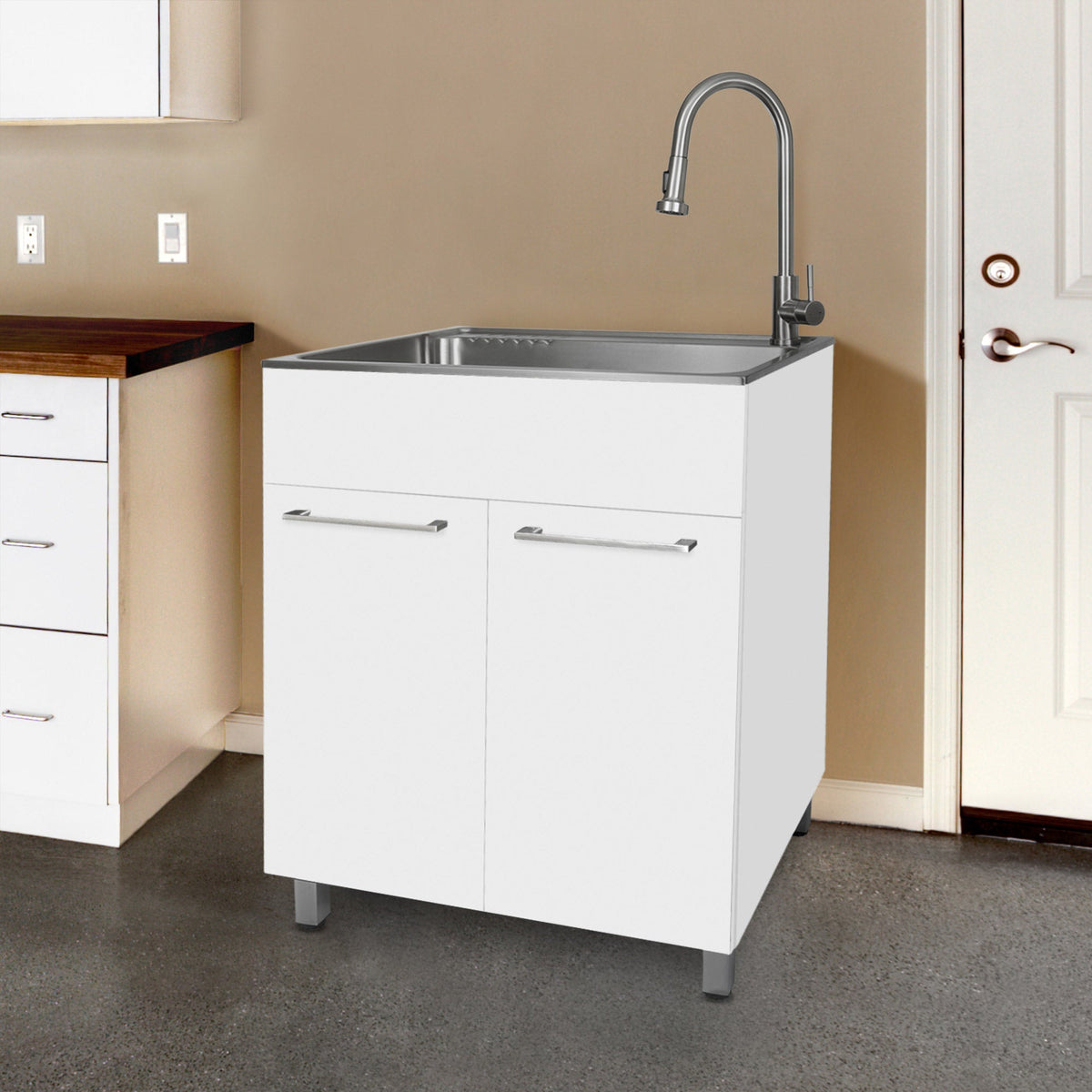 Transform 28 in. All-in-one Utility Sink with Cabinet and Stainless Steel Faucet