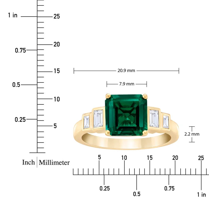 Square Cut Lab Created Emerald and Diamond Ring (0.24 ctw)