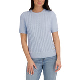 Halston Women's Short Sleeve Cotton Cable Sweater