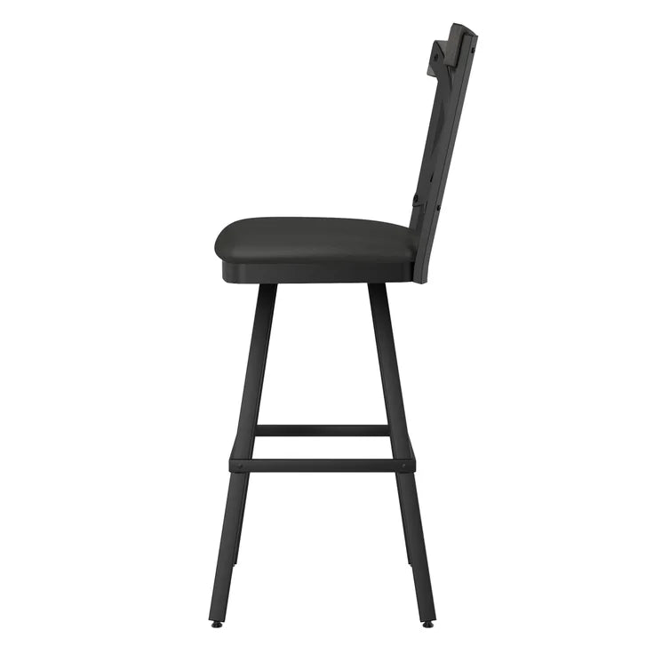 Amisco Snyder Swivel Counterstool in Black and Brown Polyurethane Upholstery