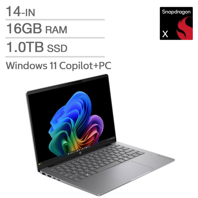 HP OmniBook 3 OLED 14-in Laptop Copilot+ Snapdragon X X1-26-100 - 16GB RAM,1 TB SSD, Qualcomm Adreno Graphics T1