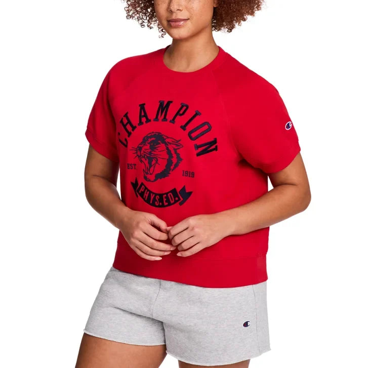 Champion Women's Short Sleeve Logo Fleece Sweater