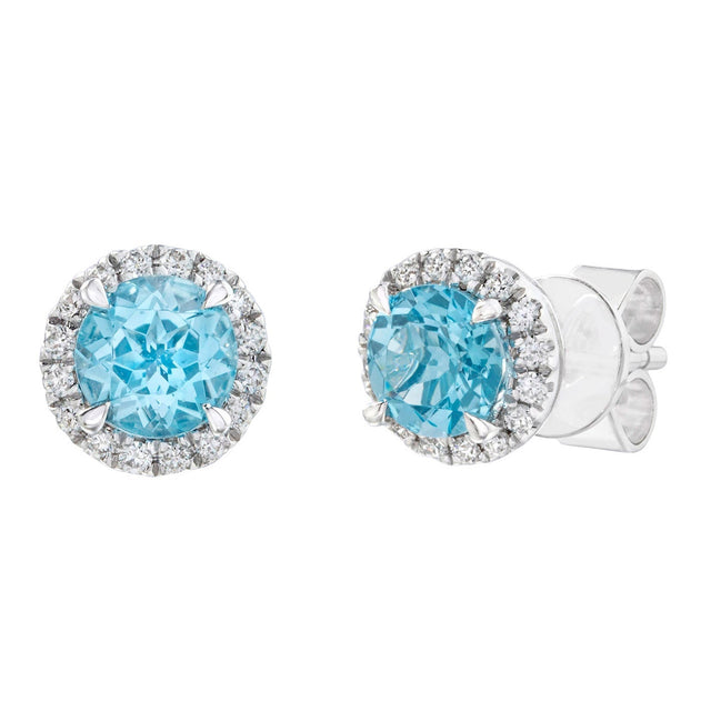 Round Cut Swiss Blue Topaz and Diamond Earrings (0.15 ctw) X6