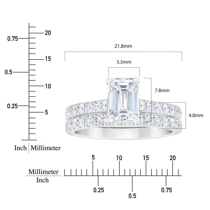 2.29 ctw Emerald and Round Brilliant Cut, Clarity VVS1, Colour H, Diamond Wedding Set