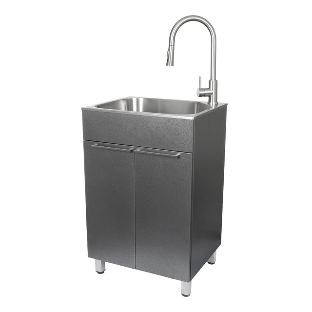 Transform Silver 22 in. All-in-one Utility Sink with Cabinet and Faucet O7