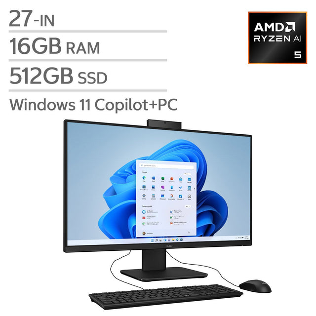 ASUS 27-in Copilot+ PC All-in-One Desktop, AMD Ryzen AI 5 330 – 16GB RAM, 512GB SSD Y4