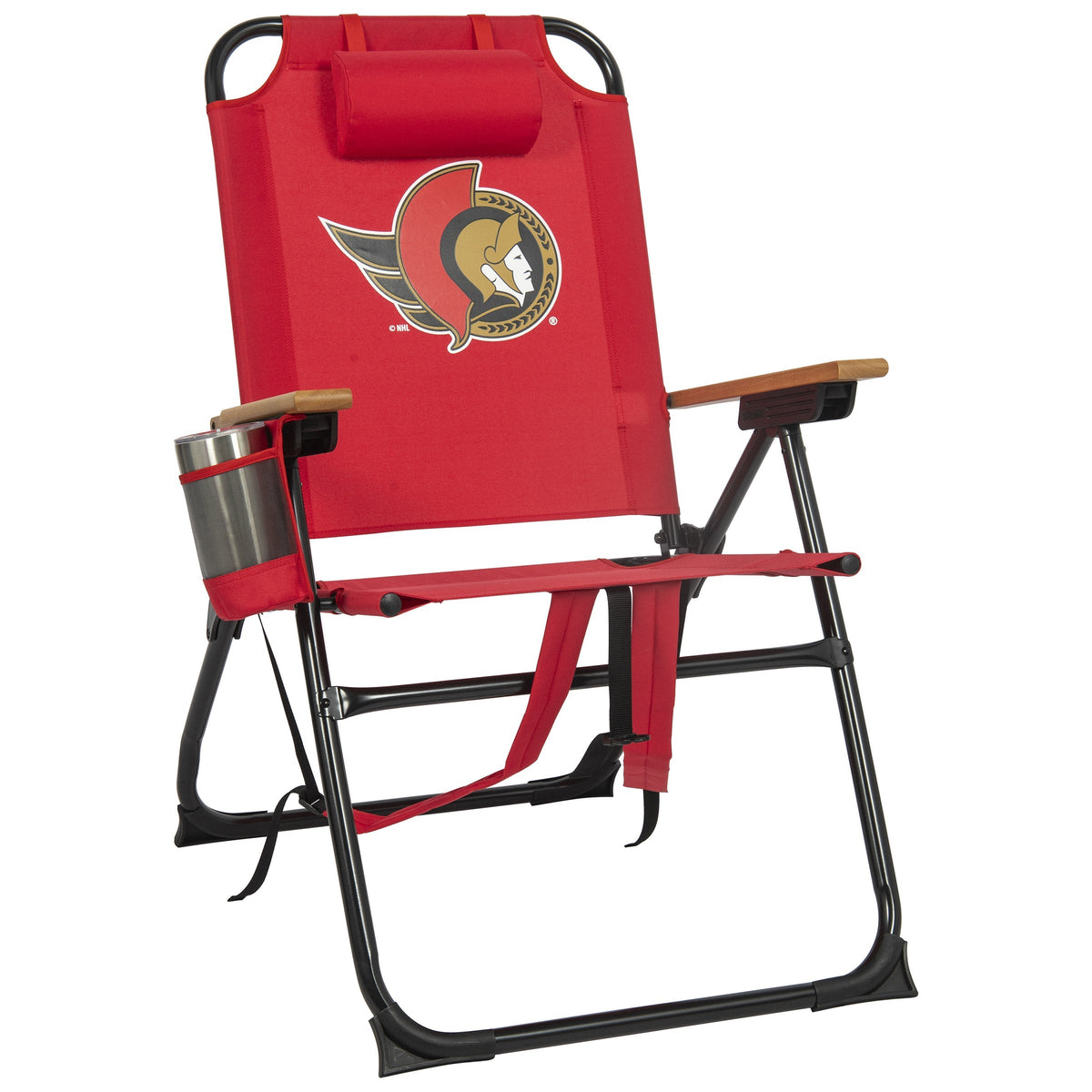 NHL 4-Position Folding Chair With Wood Arms
